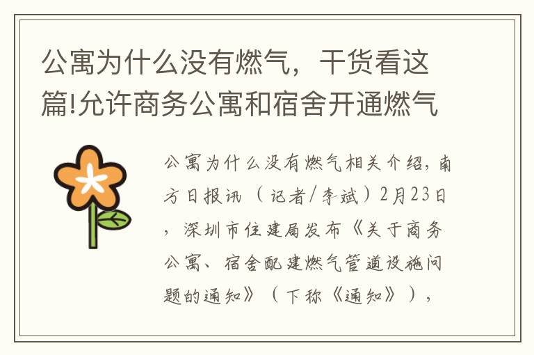 公寓為什么沒有燃氣，干貨看這篇!允許商務公寓和宿舍開通燃氣