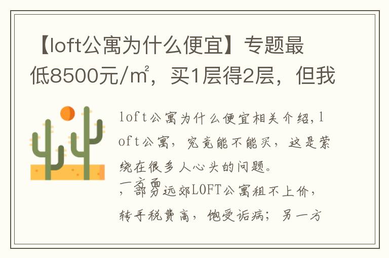 【loft公寓為什么便宜】專題最低8500元/㎡，買1層得2層，但我勸你謹慎