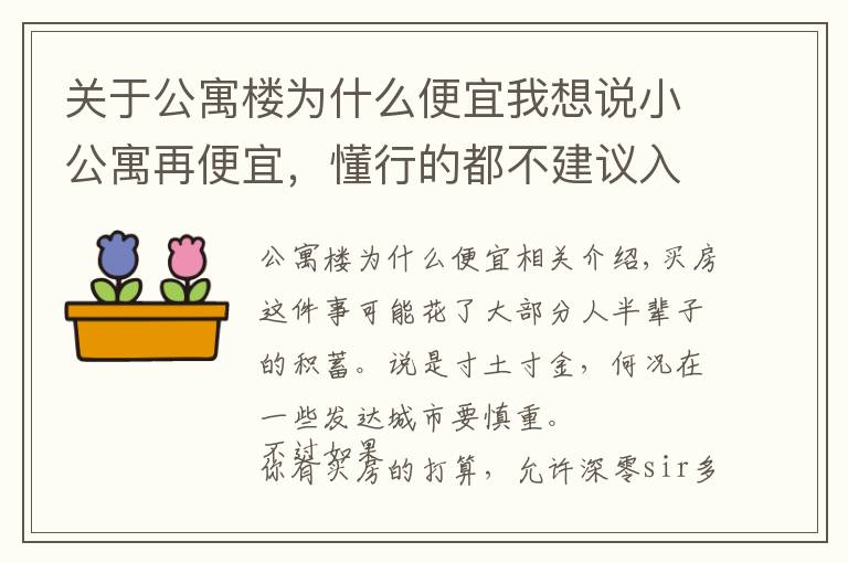 關于公寓樓為什么便宜我想說小公寓再便宜，懂行的都不建議入手，還不是因為這4大“硬傷”