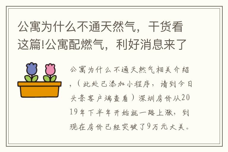 公寓為什么不通天然氣，干貨看這篇!公寓配燃氣，利好消息來了？剛需最好還是別買公寓