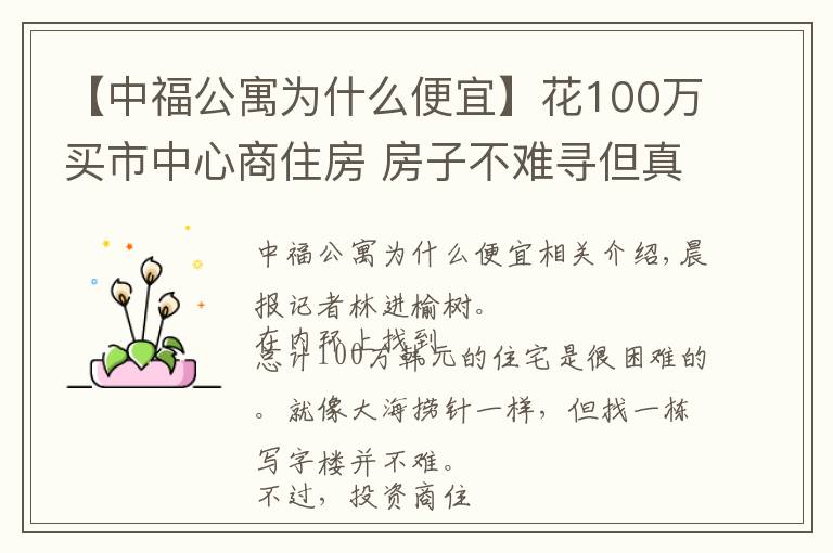 【中福公寓為什么便宜】花100萬買市中心商住房 房子不難尋但真的合算嗎