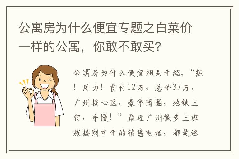 公寓房為什么便宜專題之白菜價一樣的公寓，你敢不敢買？