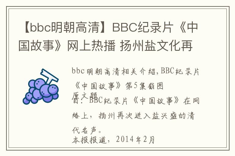 【bbc明朝高清】BBC紀(jì)錄片《中國故事》網(wǎng)上熱播 揚(yáng)州鹽文化再度入境