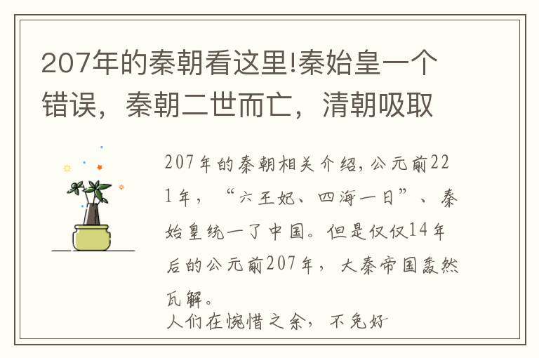 207年的秦朝看這里!秦始皇一個(gè)錯(cuò)誤，秦朝二世而亡，清朝吸取教訓(xùn)，得國268年！