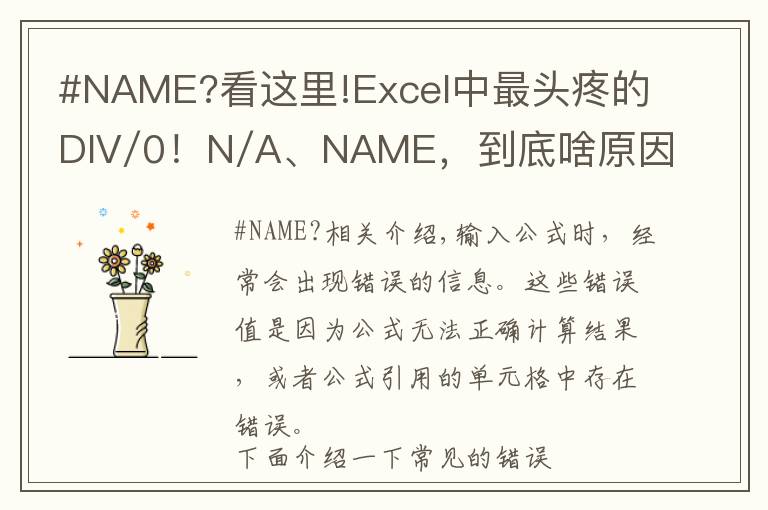 #NAME?看這里!Excel中最頭疼的DIV/0！N/A、NAME，到底啥原因？咋解決？