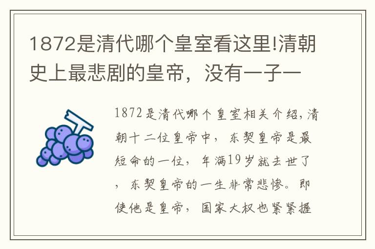 1872是清代哪個(gè)皇室看這里!清朝史上最悲劇的皇帝，沒(méi)有一子一女，年僅19歲就駕崩了