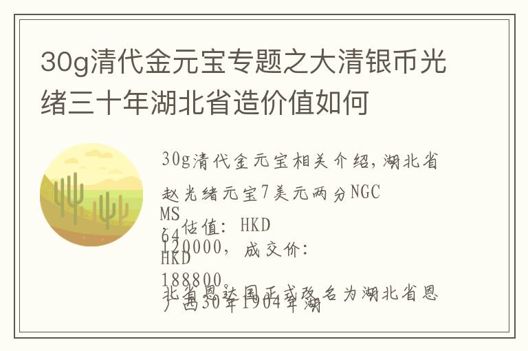 30g清代金元寶專題之大清銀幣光緒三十年湖北省造價(jià)值如何