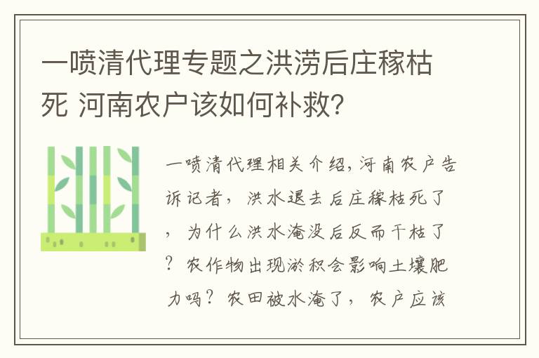 一噴清代理專題之洪澇后莊稼枯死 河南農(nóng)戶該如何補(bǔ)救？