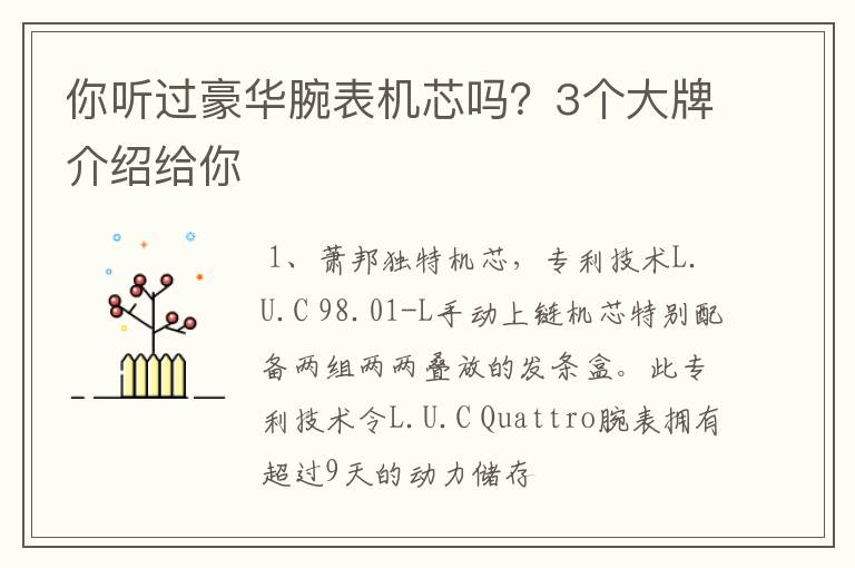 你聽過豪華腕表機(jī)芯嗎？3個(gè)大牌介紹給你