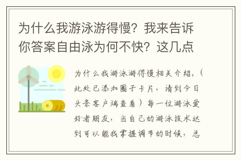 為什么我游泳游得慢？我來告訴你答案自由泳為何不快？這幾點(diǎn)你掌握了沒有？