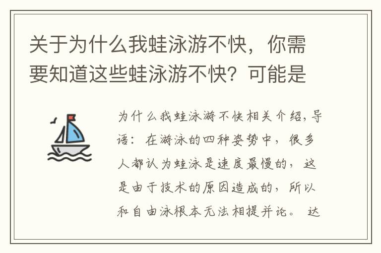 關(guān)于為什么我蛙泳游不快，你需要知道這些蛙泳游不快？可能是你技術(shù)不到位！或許你該這么做