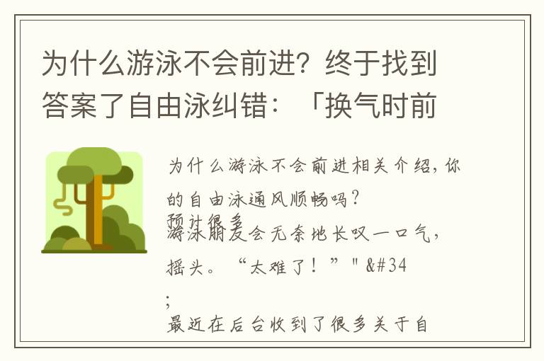 為什么游泳不會前進？終于找到答案了自由泳糾錯：「換氣時前伸手下壓」，抬頭換氣破壞流線型