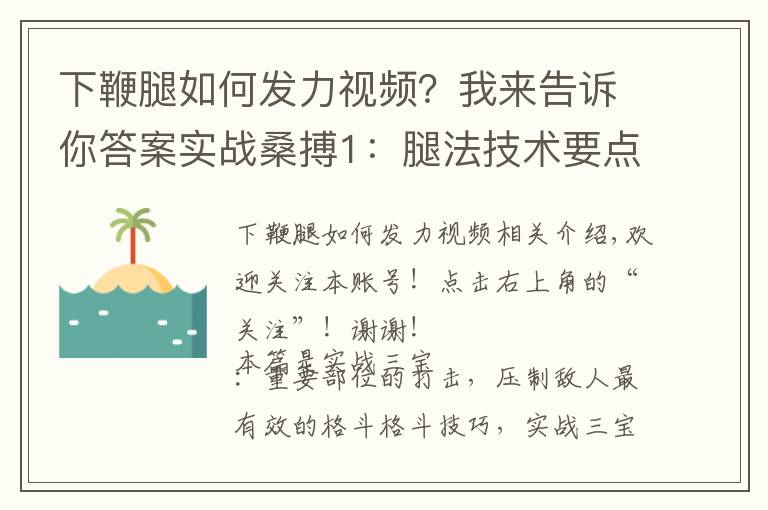 下鞭腿如何發(fā)力視頻？我來告訴你答案實戰(zhàn)桑搏1：腿法技術要點與搏擊運用，教你踢出極具摧毀性的重擊