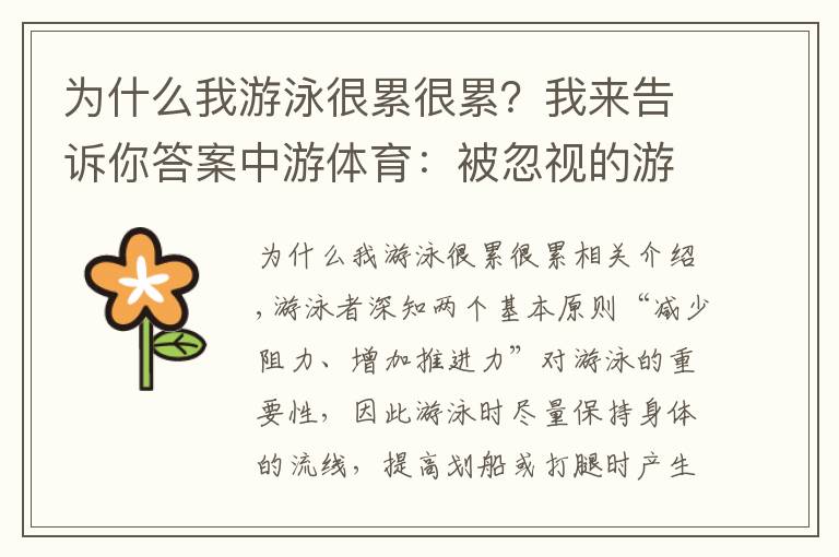 為什么我游泳很累很累？我來(lái)告訴你答案中游體育：被忽視的游泳原則 動(dòng)力的均勻性