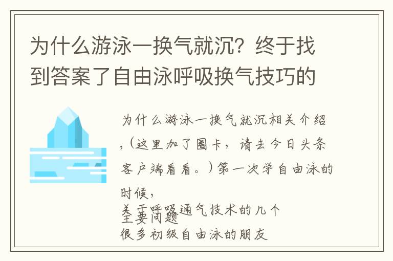 為什么游泳一換氣就沉？終于找到答案了自由泳呼吸換氣技巧的四個(gè)要素