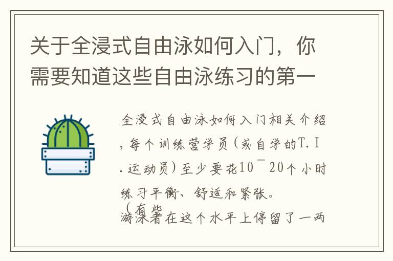 關于全浸式自由泳如何入門，你需要知道這些自由泳練習的第一階段：節(jié)省能量