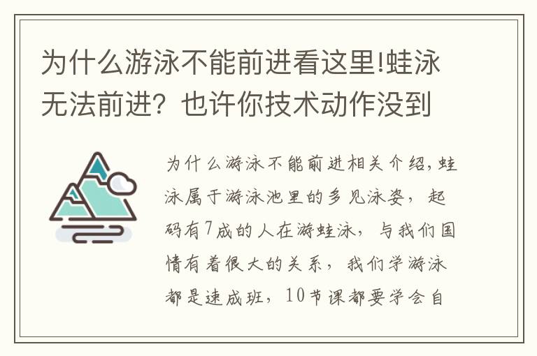 為什么游泳不能前進(jìn)看這里!蛙泳無法前進(jìn)？也許你技術(shù)動(dòng)作沒到位