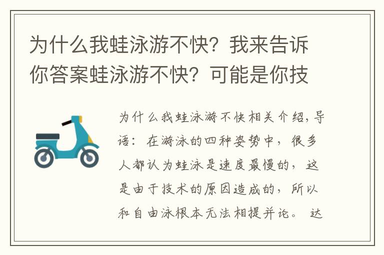 為什么我蛙泳游不快？我來告訴你答案蛙泳游不快？可能是你技術(shù)不到位！或許你該這么做