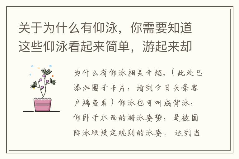 關于為什么有仰泳，你需要知道這些仰泳看起來簡單，游起來卻不簡單