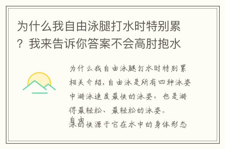 為什么我自由泳腿打水時特別累？我來告訴你答案不會高肘抱水，你的自由泳游起來會很累