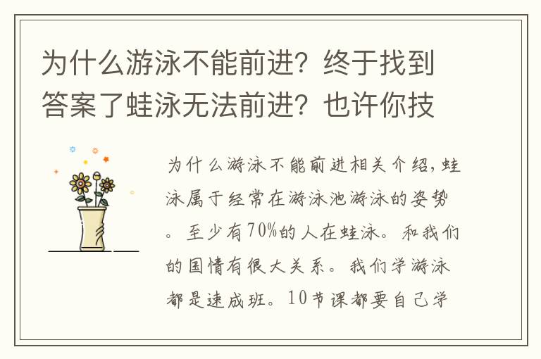 為什么游泳不能前進？終于找到答案了蛙泳無法前進？也許你技術動作沒到位