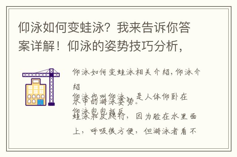 仰泳如何變蛙泳？我來告訴你答案詳解！仰泳的姿勢技巧分析，一般人不告訴他，條條深入人心