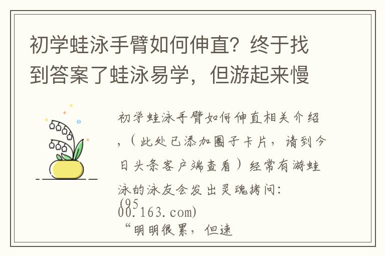 初學(xué)蛙泳手臂如何伸直？終于找到答案了蛙泳易學(xué)，但游起來慢？可能你忽略了這一點