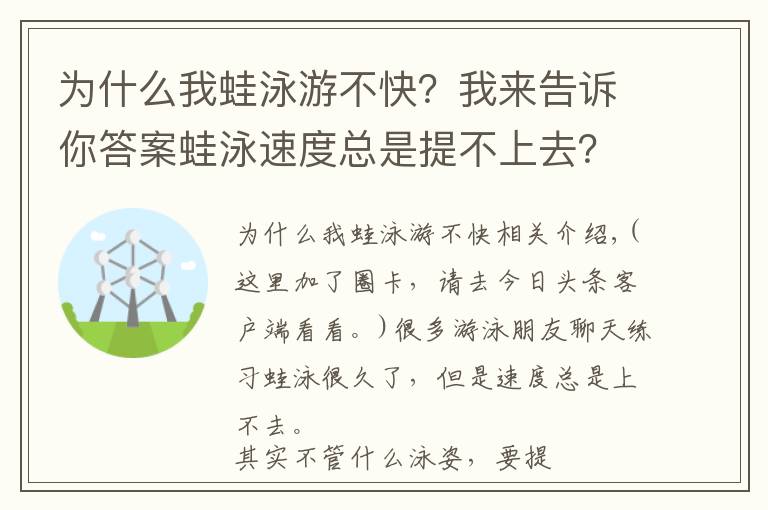 為什么我蛙泳游不快？我來告訴你答案蛙泳速度總是提不上去？蛙泳提速絕招來了