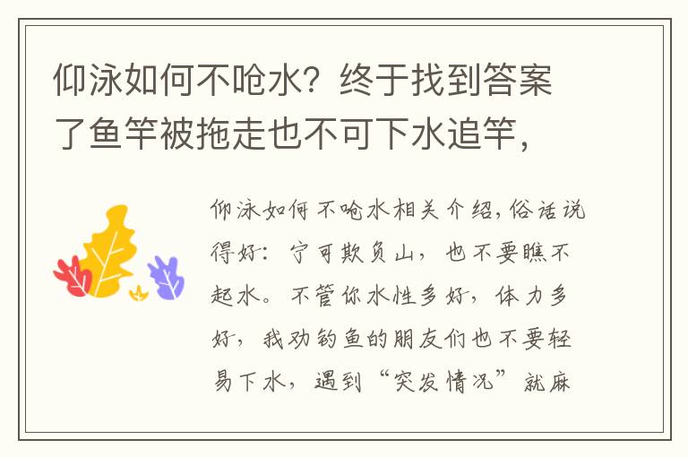 仰泳如何不嗆水？終于找到答案了魚竿被拖走也不可下水追竿，仰泳不是萬能的，自救很難