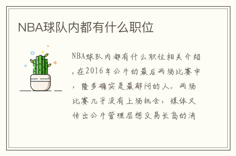 NBA球隊內都有什么職位