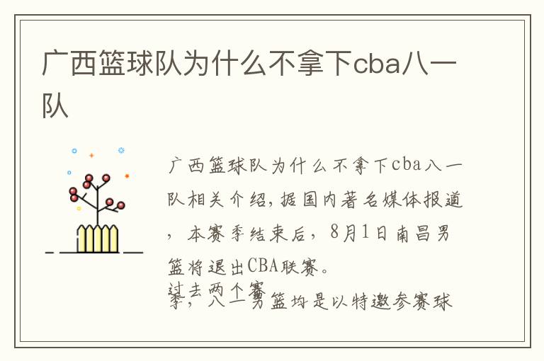 廣西籃球隊為什么不拿下cba八一隊