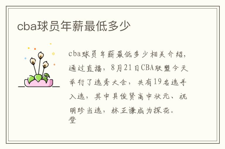 cba球員年薪最低多少