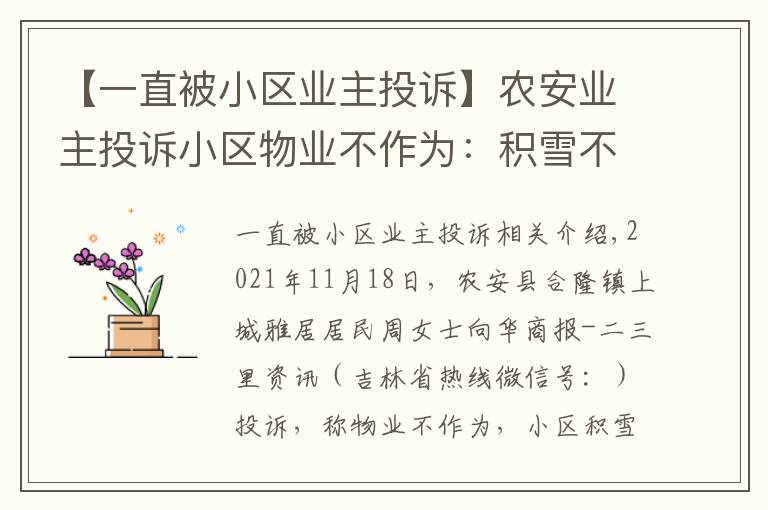 【一直被小區(qū)業(yè)主投訴】農(nóng)安業(yè)主投訴小區(qū)物業(yè)不作為：積雪不清、堵車(chē)、公共設(shè)施不修