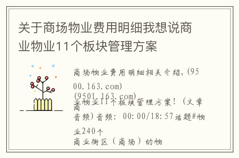 關于商場物業(yè)費用明細我想說商業(yè)物業(yè)11個板塊管理方案