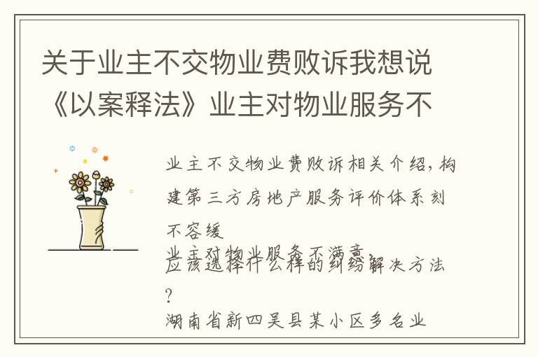 關(guān)于業(yè)主不交物業(yè)費(fèi)敗訴我想說《以案釋法》業(yè)主對物業(yè)服務(wù)不滿拒交物業(yè)費(fèi)被訴后敗訴業(yè)內(nèi)專家認(rèn)為