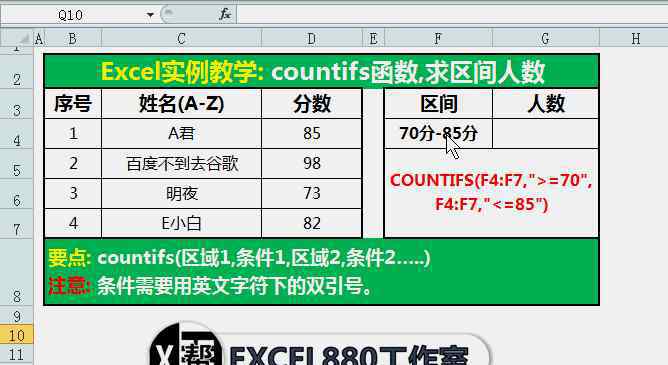 countifs函數(shù) Excel中統(tǒng)計某個數(shù)值區(qū)間的個數(shù) COUNTIFS函數(shù)簡單又實用