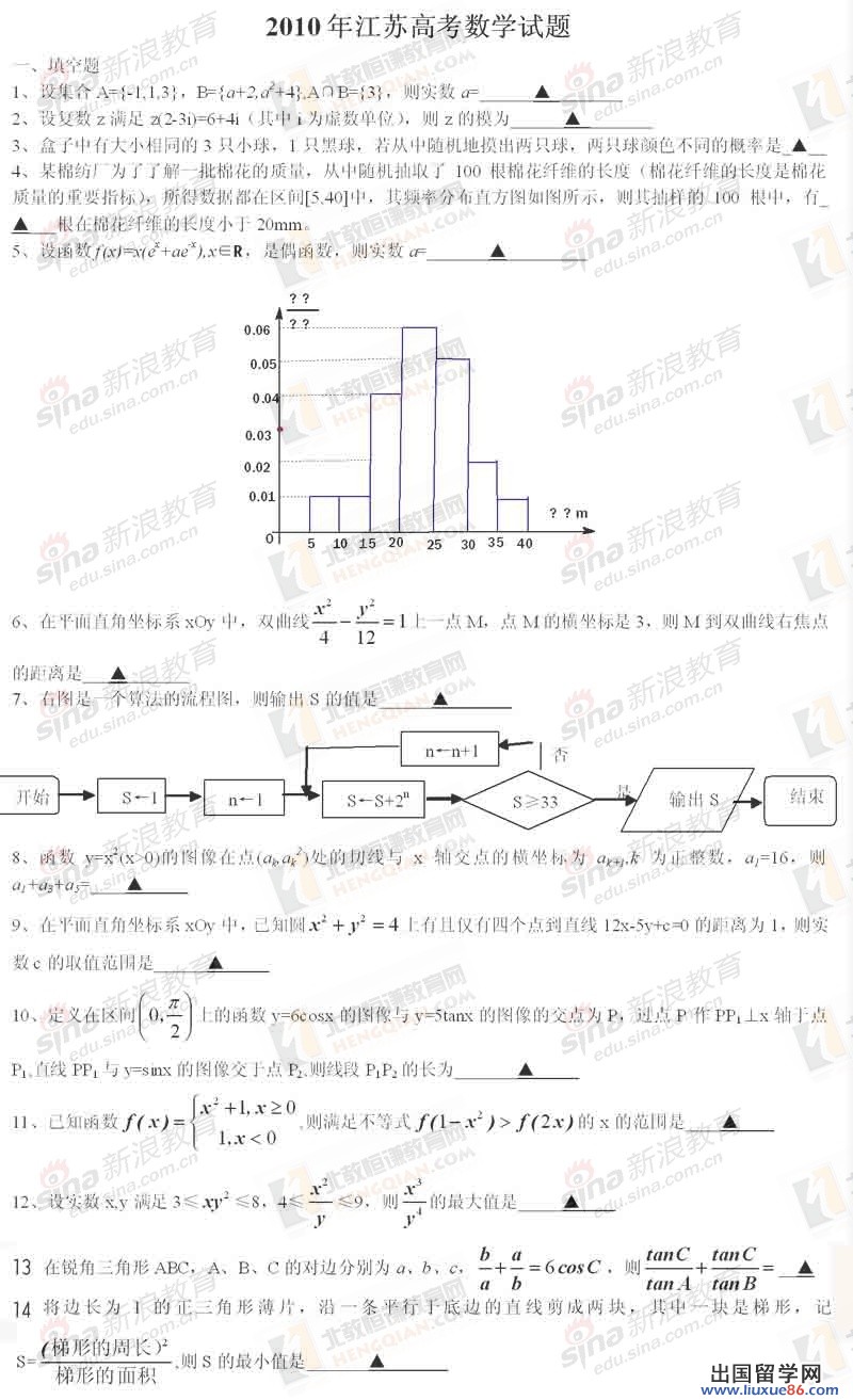 2010江蘇數(shù)學高考 2010江蘇普通高考招生數(shù)學真題試卷