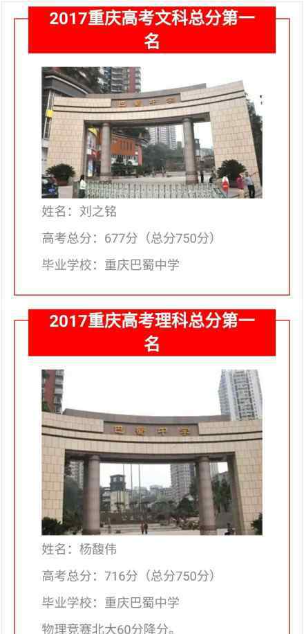 楊馥偉 2017重慶高考理科狀元：楊馥偉716分