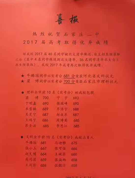 河北理科狀元2017 2017河北省高考狀元出爐