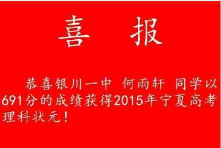 何雨軒 2015寧夏銀川高考理科狀元：何雨軒