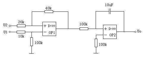 2ui 設(shè)計(jì)一個(gè)運(yùn)算電路Uo=-0.1積分號dtRi>10k Ui1為方波100khz 1v .Ui2o為