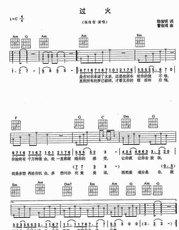張信哲 張信哲過火吉他譜C調(diào)_過火吉他演奏視頻