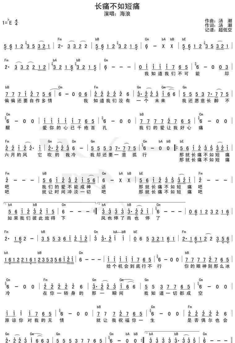 長痛不如短痛 長痛不如短痛簡譜