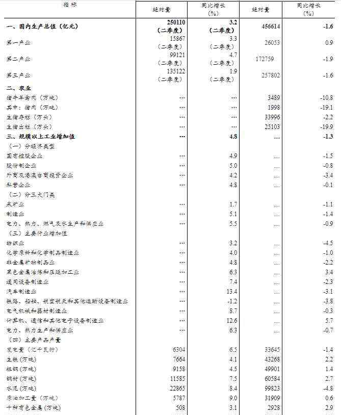 上半年 國(guó)家統(tǒng)計(jì)局：上半年國(guó)內(nèi)生產(chǎn)總值456614億元，同比下降1.6%