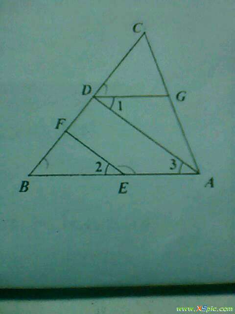 在三角形abc 如圖,在三角形ABC中,點(diǎn)D,F在邊BC上,點(diǎn)E在邊AB上,點(diǎn)G在邊AC上,AD//EF,∠1+