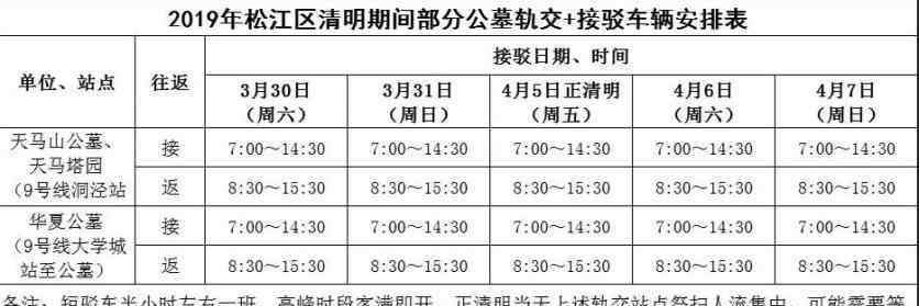 短駁 2019上海松江清明期間公墓短駁班車安排