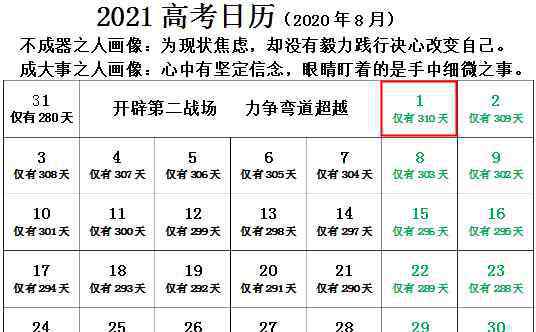 2021日歷 2021高考時(shí)間倒計(jì)時(shí)日歷