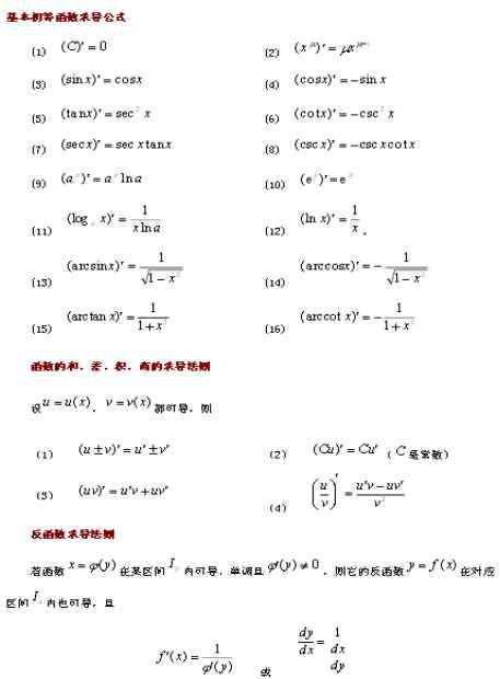 數(shù)學(xué)導(dǎo)數(shù)公式 高中數(shù)學(xué)導(dǎo)數(shù)的基本公式