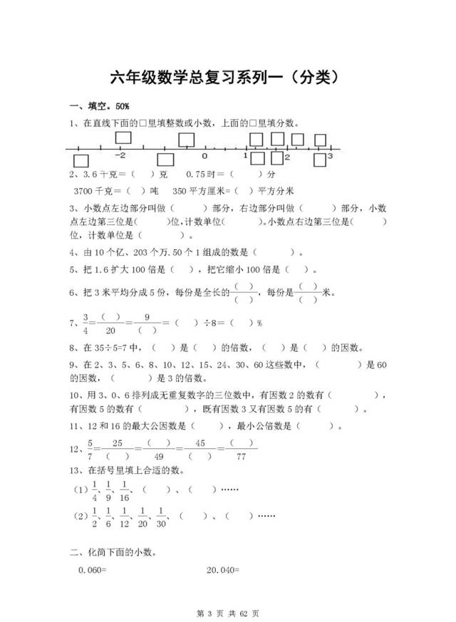 小學(xué)六年級數(shù)學(xué)總復(fù)習(xí)題庫（分類）