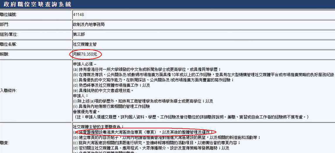 香港人優(yōu)先 香港政府月薪7萬招微信小編有內(nèi)地經(jīng)驗優(yōu)先，香港網(wǎng)友眼紅：換工作吧!